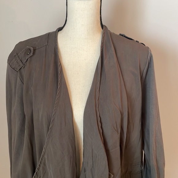 Dalia Anorak Jacket SZ 3X Olive Green Drawstrings Open Front Stretchy Lined - Picture 3 of 14